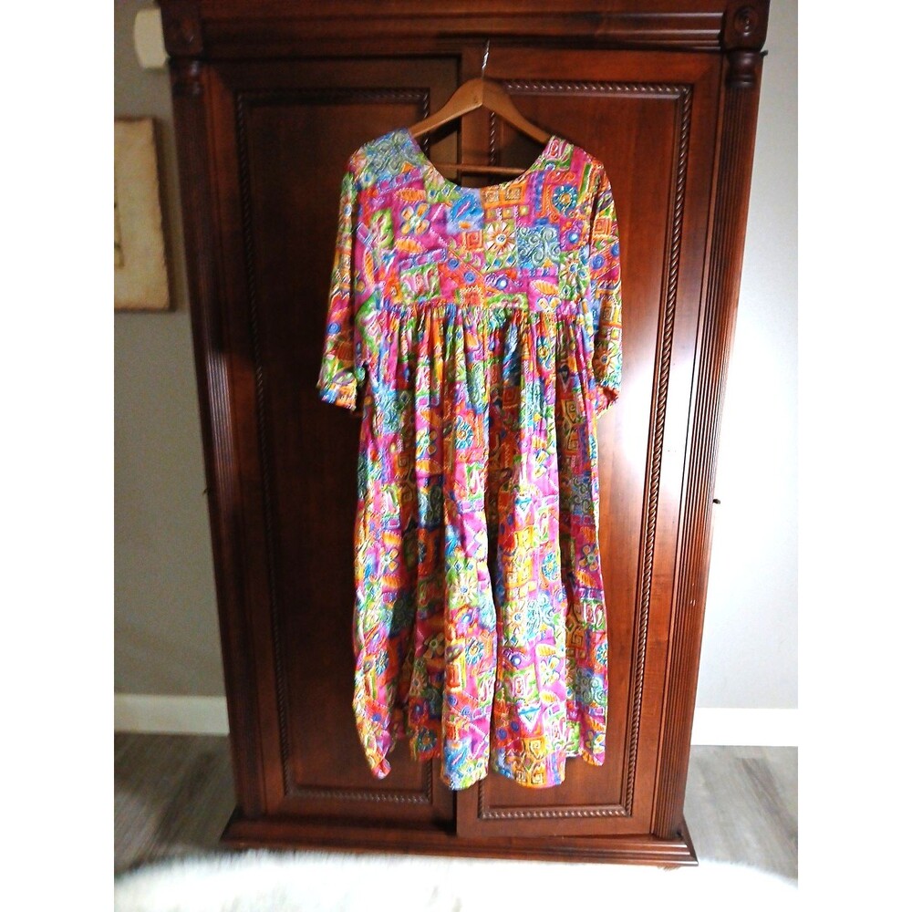 Erika Taylor Sport Women's Size L Babydoll Waist Bohemian Maxi Dress Multicolor